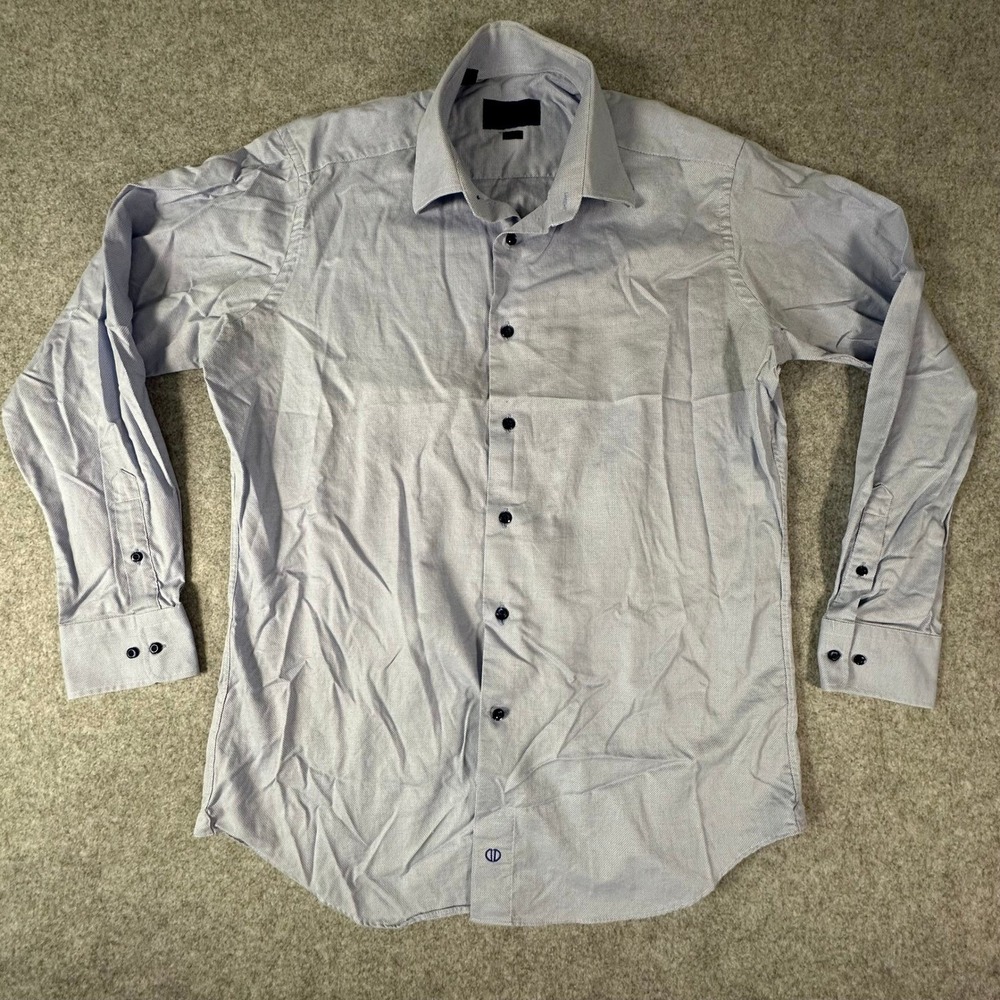 David Donahue Dress Shirt 17 34/35 Blue Mens Trim Fit Cotton